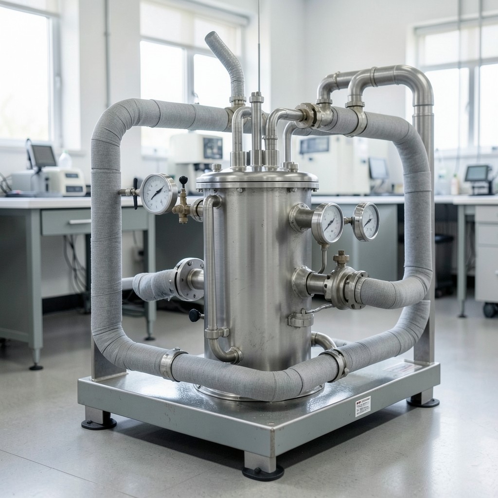 Shell and tube heat exchanger on a teaching skid